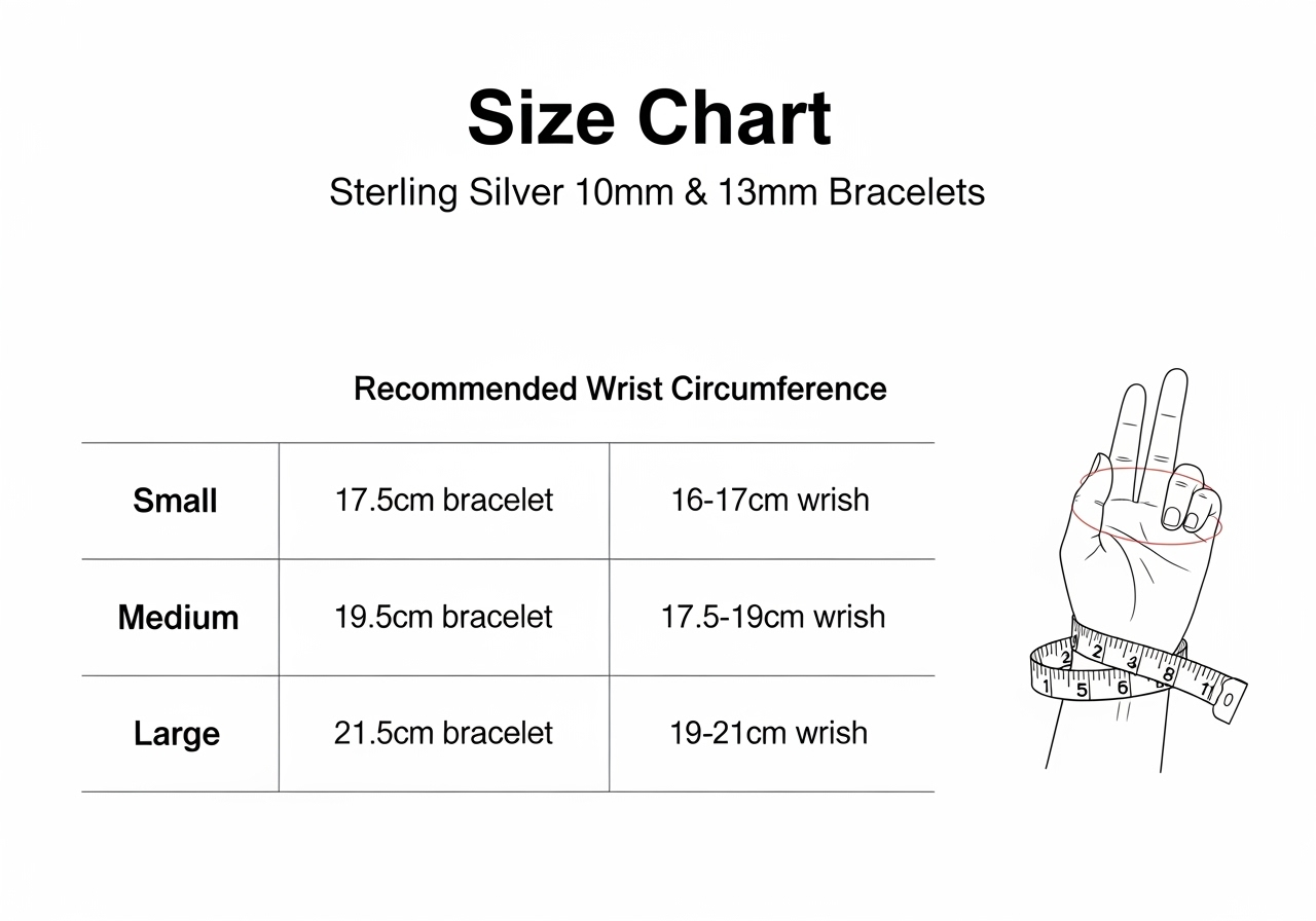Sterling Silver Bracelet Size Chart