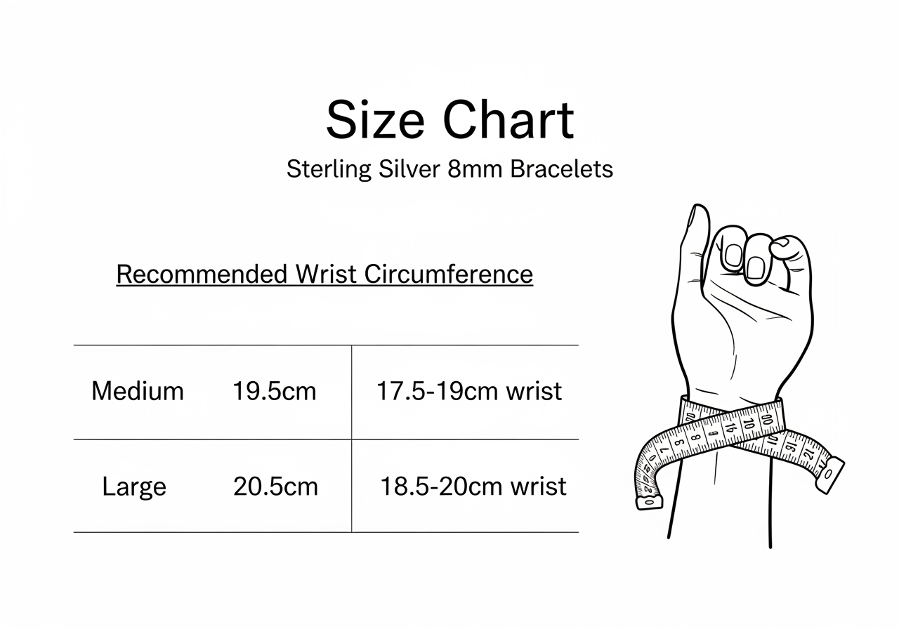 8mm Sterling Silver Bracelet Size Chart