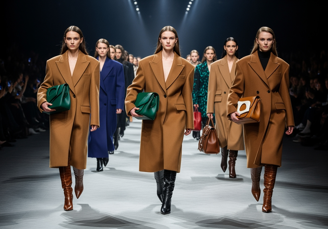 Sfilata moda autunno 2024 - modella con cappotto oversize e stivali statement