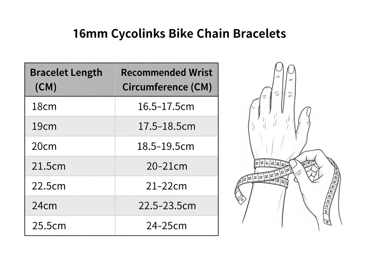 16mm Cycolinks Bike Chain Bracelet Size Chart